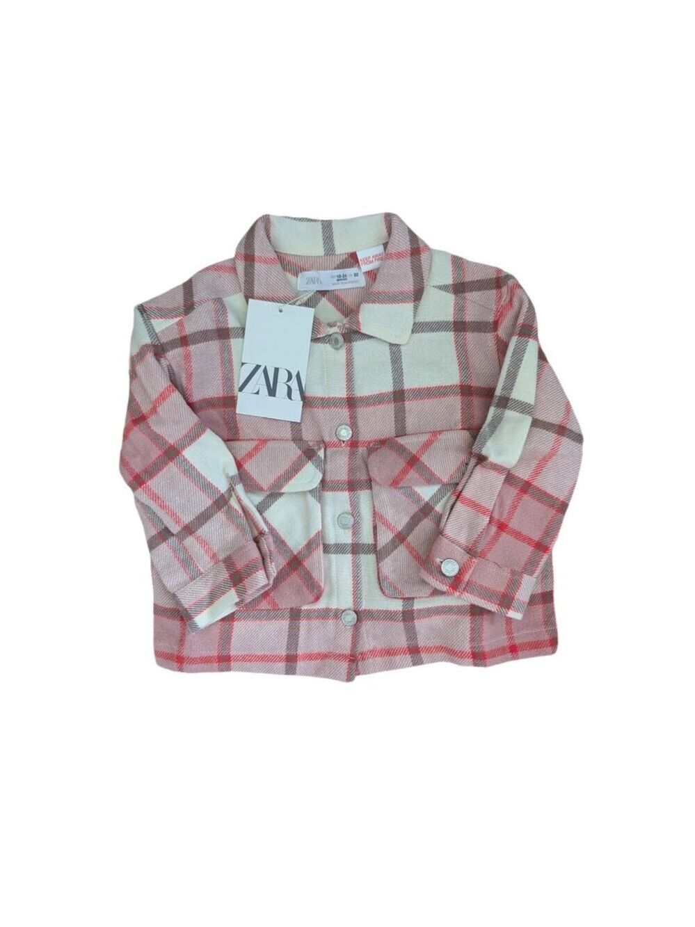 ZARA NWT Shacket Plaid Jacket‎ Pink and Red 18-24 Months